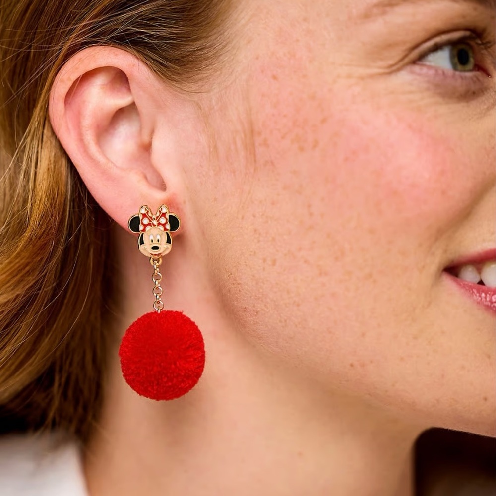 Minnie Mouse Pom Pom Earrings